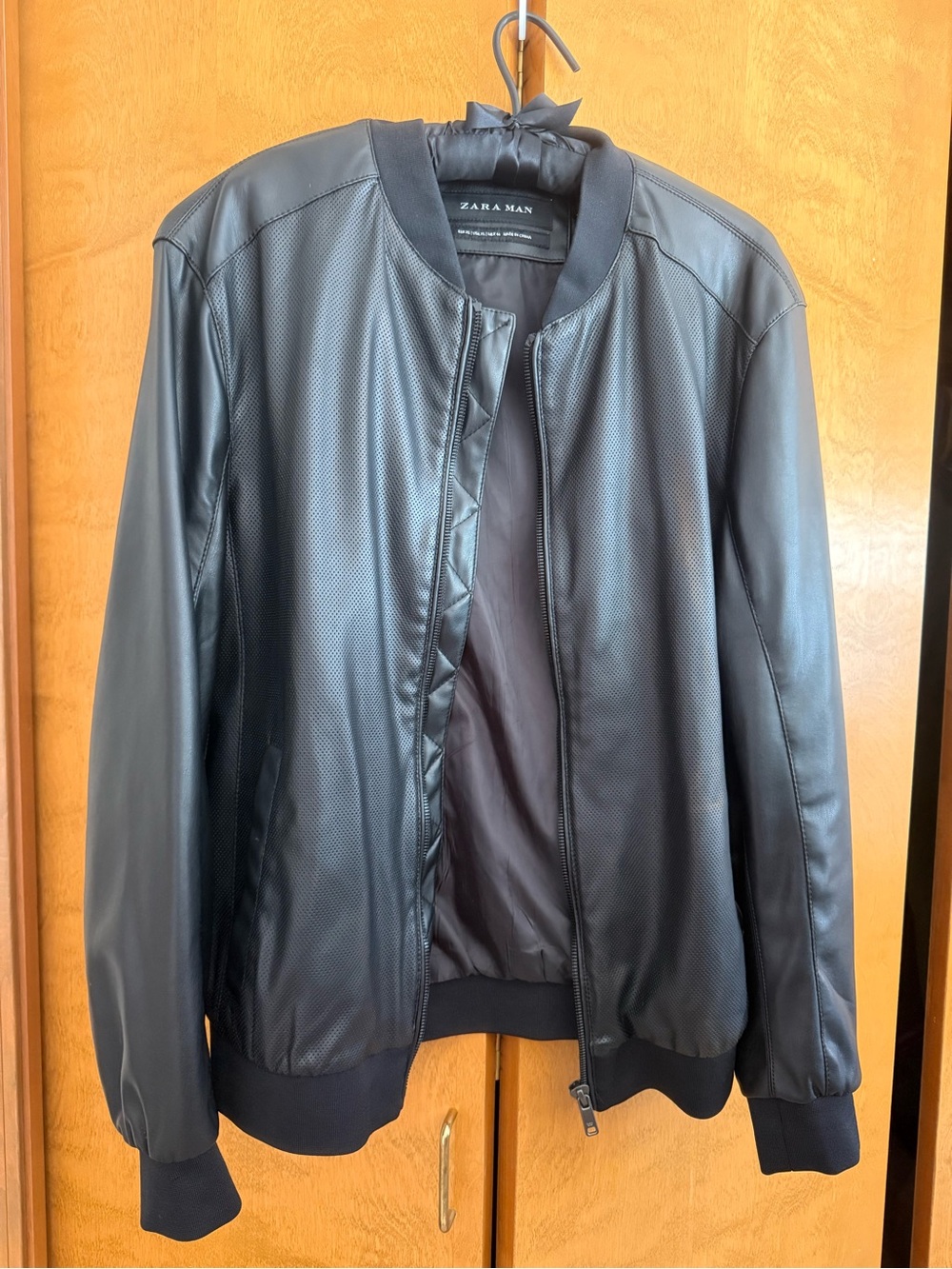 Zara Man Faux Leather Black Bomber Jacket Size XL